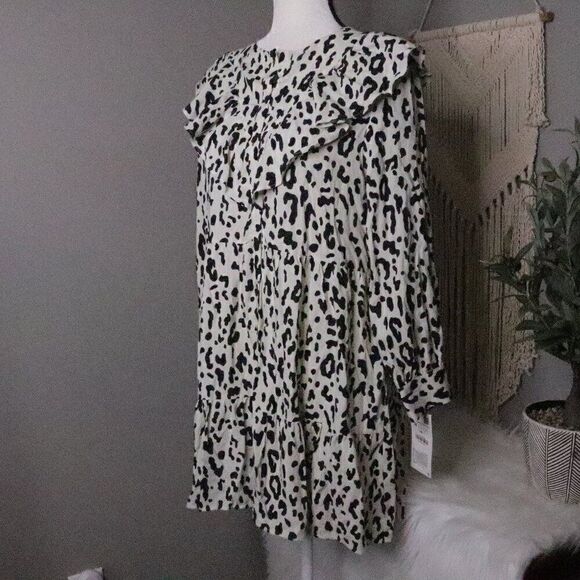 Zara | NWT Leopard Print Ruffled Mini Dress Medium - Picture 1 of 6